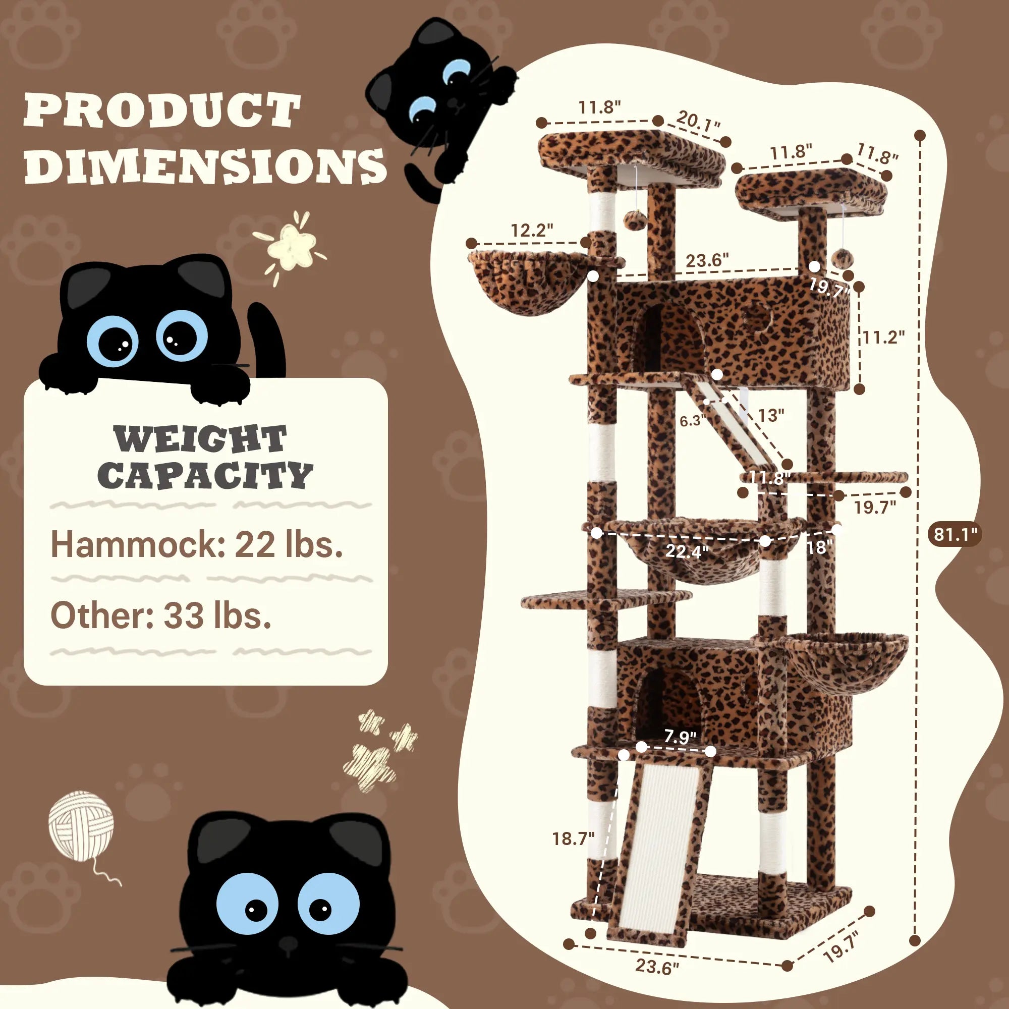 SHA CERLIN 81In/67In Multi-Level Tall Cat Tree Tower with Hammock & Sisal Scratching Posts Larger Cat Condo Furniture for Multi-Cat Play & Rest #Christmasgifts#Tiktokshopblackfriday