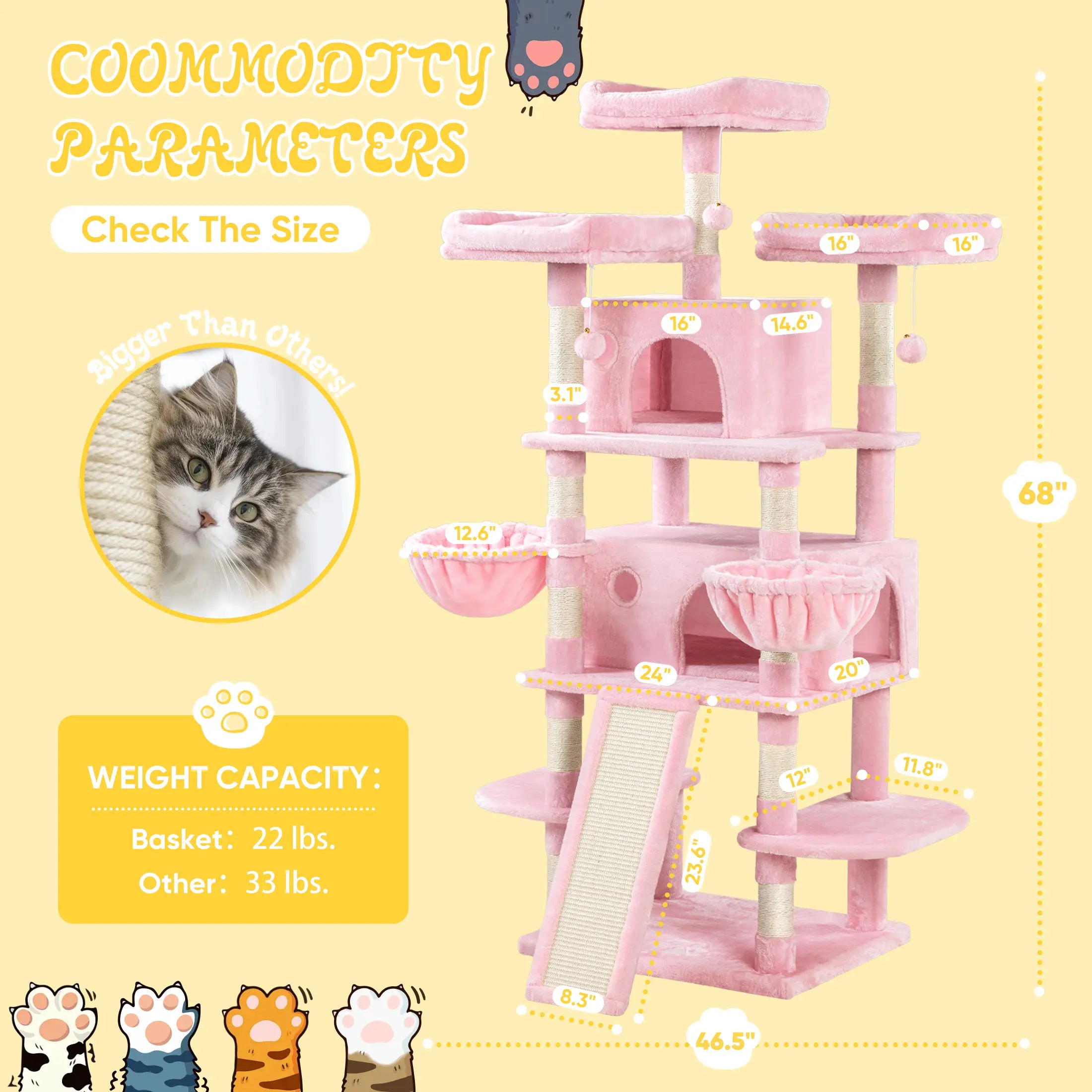 SHA CERLIN 81In/67In Multi-Level Tall Cat Tree Tower with Hammock & Sisal Scratching Posts Larger Cat Condo Furniture for Multi-Cat Play & Rest #Christmasgifts#Tiktokshopblackfriday