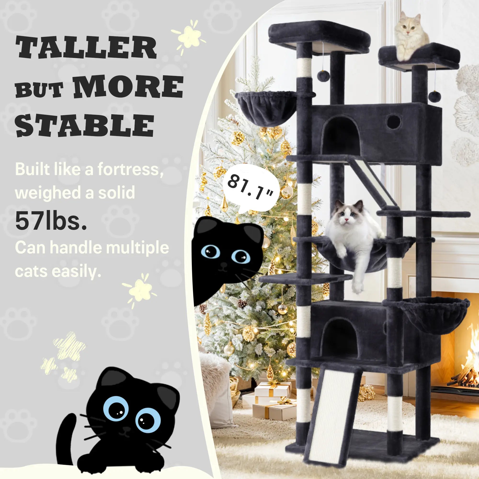 SHA CERLIN 81In/67In Multi-Level Tall Cat Tree Tower with Hammock & Sisal Scratching Posts Larger Cat Condo Furniture for Multi-Cat Play & Rest #Christmasgifts#Tiktokshopblackfriday