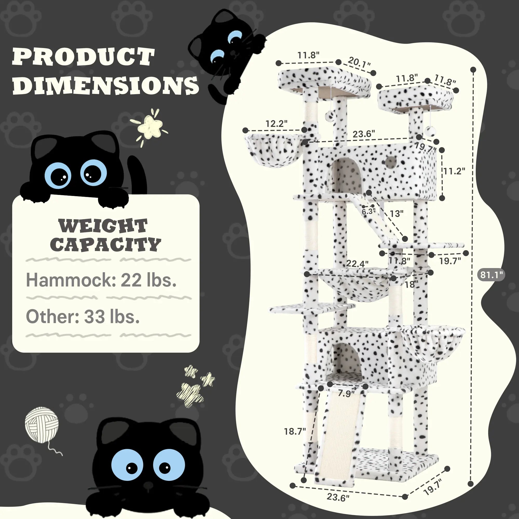 SHA CERLIN 81In/67In Multi-Level Tall Cat Tree Tower with Hammock & Sisal Scratching Posts Larger Cat Condo Furniture for Multi-Cat Play & Rest #Christmasgifts#Tiktokshopblackfriday