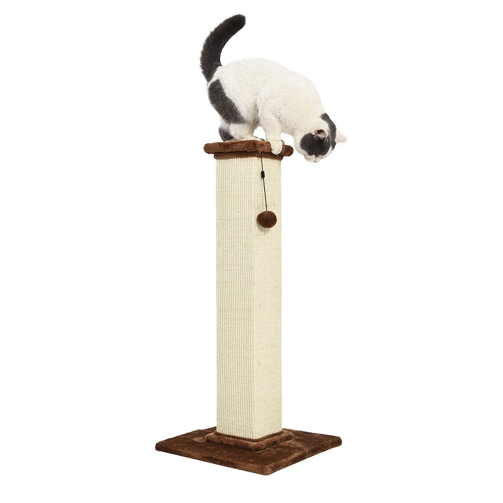 Amazon Basics Sturdy Cat Scratching Post for Indoor Cats & Kittens, Classic Single Post with Sisal Rope, Jute Fiber, Wood Base, Large (35.4"H), Brown