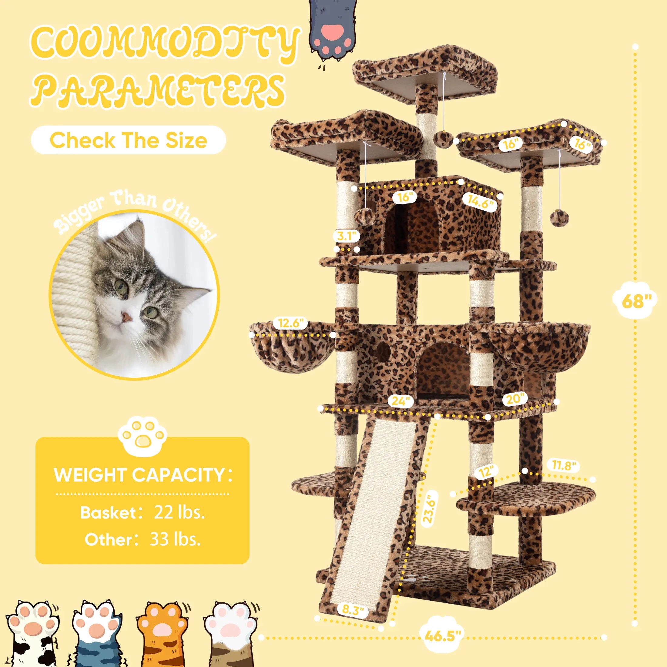SHA CERLIN 81In/67In Multi-Level Tall Cat Tree Tower with Hammock & Sisal Scratching Posts Larger Cat Condo Furniture for Multi-Cat Play & Rest #Christmasgifts#Tiktokshopblackfriday