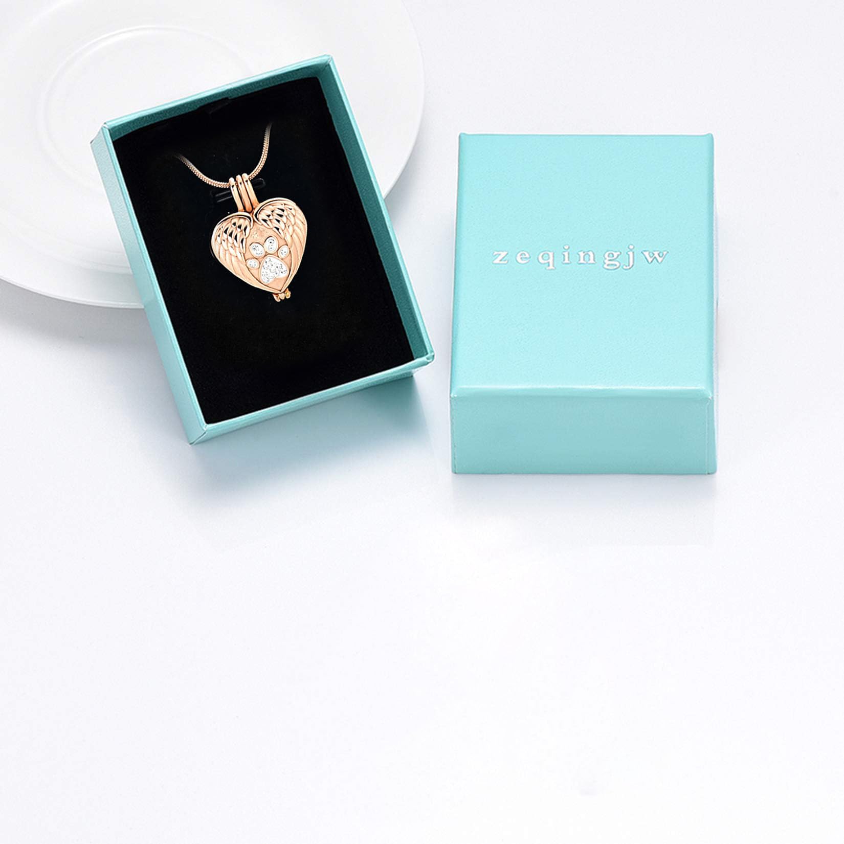 zeqingjw Pet Cremation Jewelry for Ashes Pendant Paw Print Pet Heart Urn Necklace Memorial Keepsake Jewelry for Pet/Dog's/Cat's Ashes
