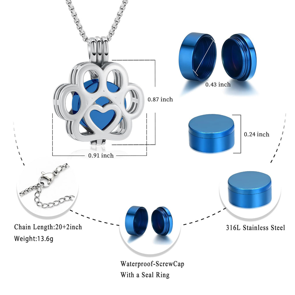 Oinsi Pet Cremation Jewelry For Ashes For Dog/Cat Paw Stainless Steel Memorial Locket Urn Necklace Inside Mini Case Keepsake Cremation Jewelry Women Men