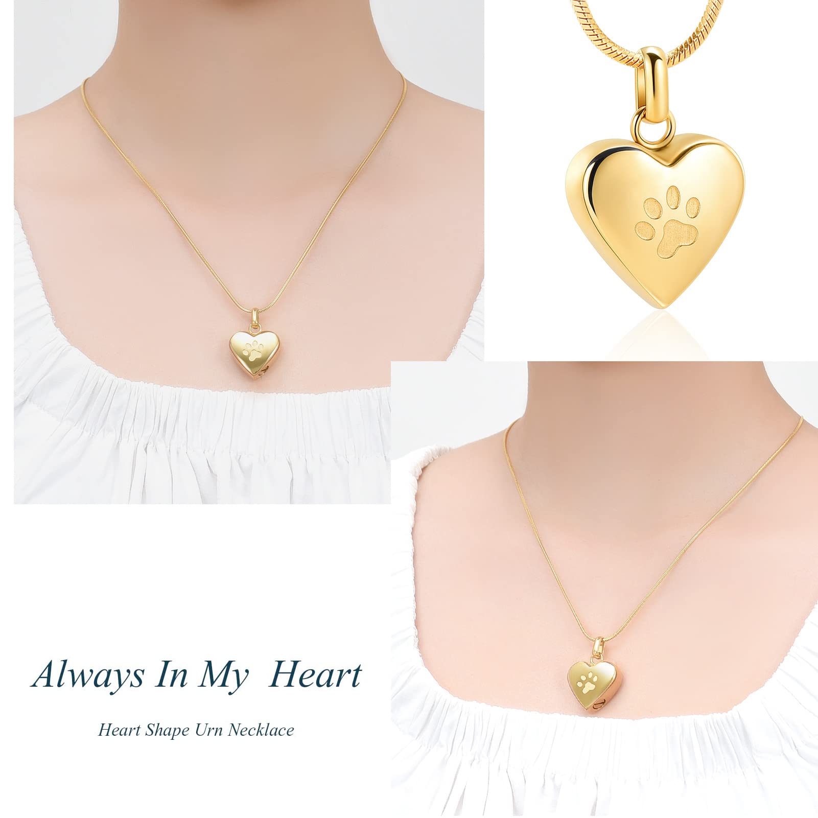 zeqingjw Pet Cremation Jewelry for Ashes Pendant Paw Print Pet Heart Urn Necklace Memorial Keepsake Jewelry for Pet/Dog's/Cat's Ashes