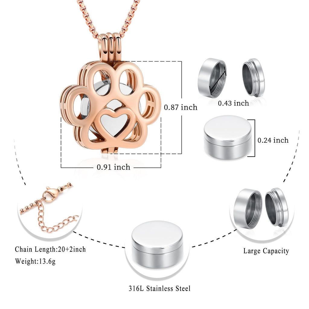 Oinsi Pet Cremation Jewelry For Ashes For Dog/Cat Paw Stainless Steel Memorial Locket Urn Necklace Inside Mini Case Keepsake Cremation Jewelry Women Men