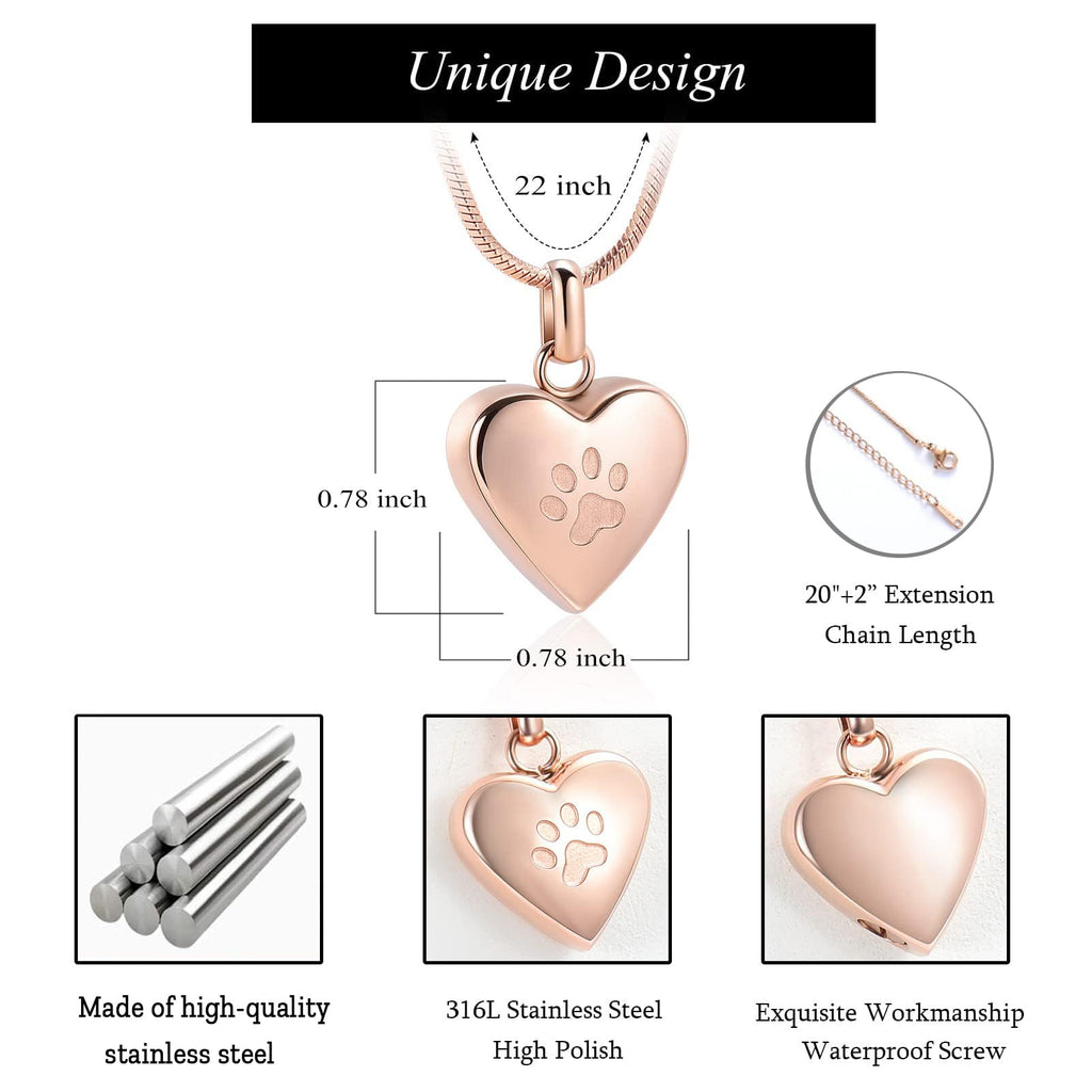 zeqingjw Pet Cremation Jewelry for Ashes Pendant Paw Print Pet Heart Urn Necklace Memorial Keepsake Jewelry for Pet/Dog's/Cat's Ashes