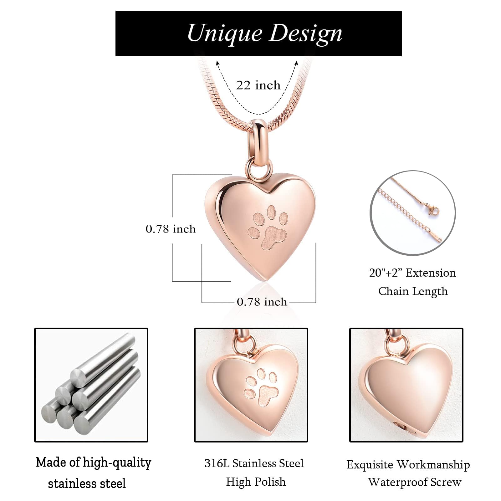 zeqingjw Pet Cremation Jewelry for Ashes Pendant Paw Print Pet Heart Urn Necklace Memorial Keepsake Jewelry for Pet/Dog's/Cat's Ashes