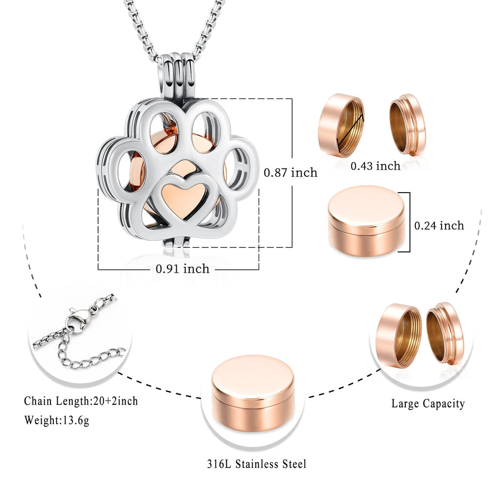 Oinsi Pet Cremation Jewelry For Ashes For Dog/Cat Paw Stainless Steel Memorial Locket Urn Necklace Inside Mini Case Keepsake Cremation Jewelry Women Men