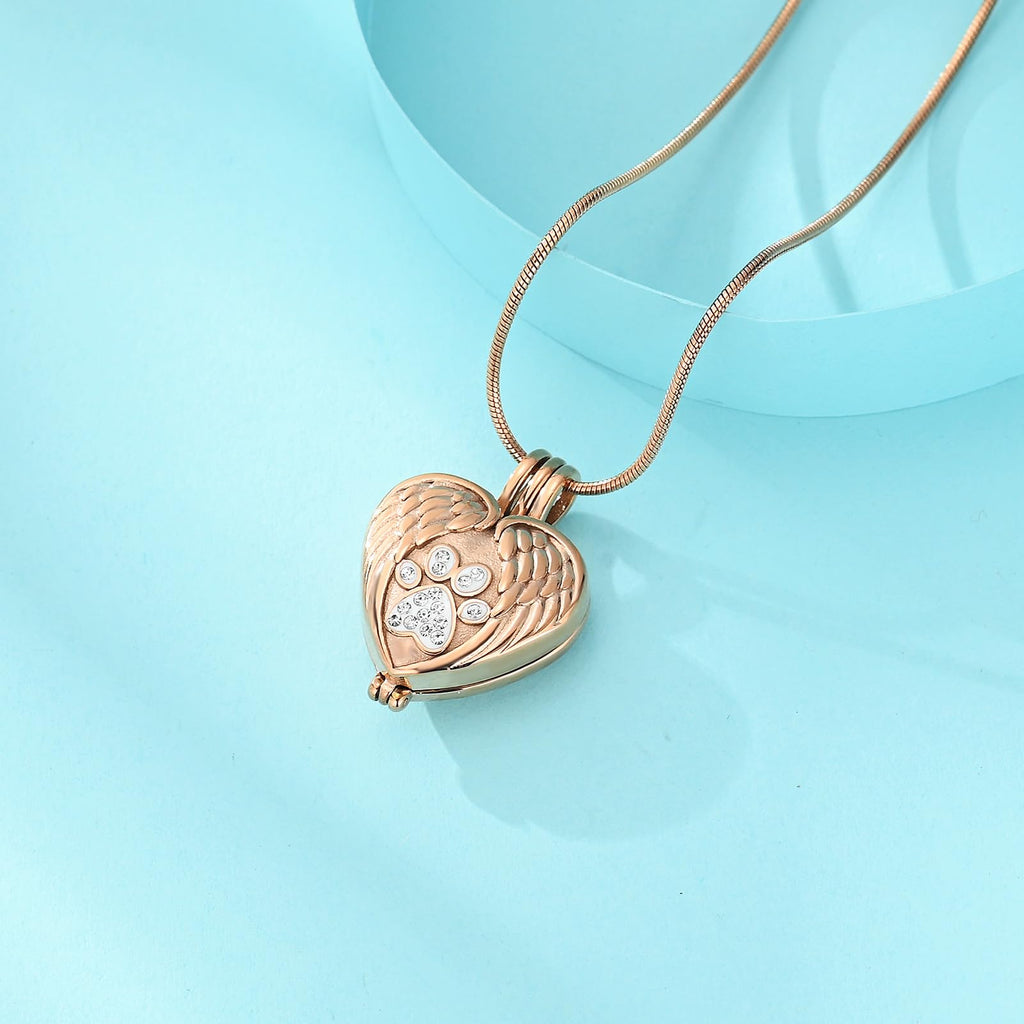 zeqingjw Pet Cremation Jewelry for Ashes Pendant Paw Print Pet Heart Urn Necklace Memorial Keepsake Jewelry for Pet/Dog's/Cat's Ashes