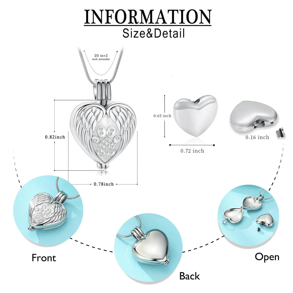 zeqingjw Pet Cremation Jewelry for Ashes Pendant Paw Print Pet Heart Urn Necklace Memorial Keepsake Jewelry for Pet/Dog's/Cat's Ashes
