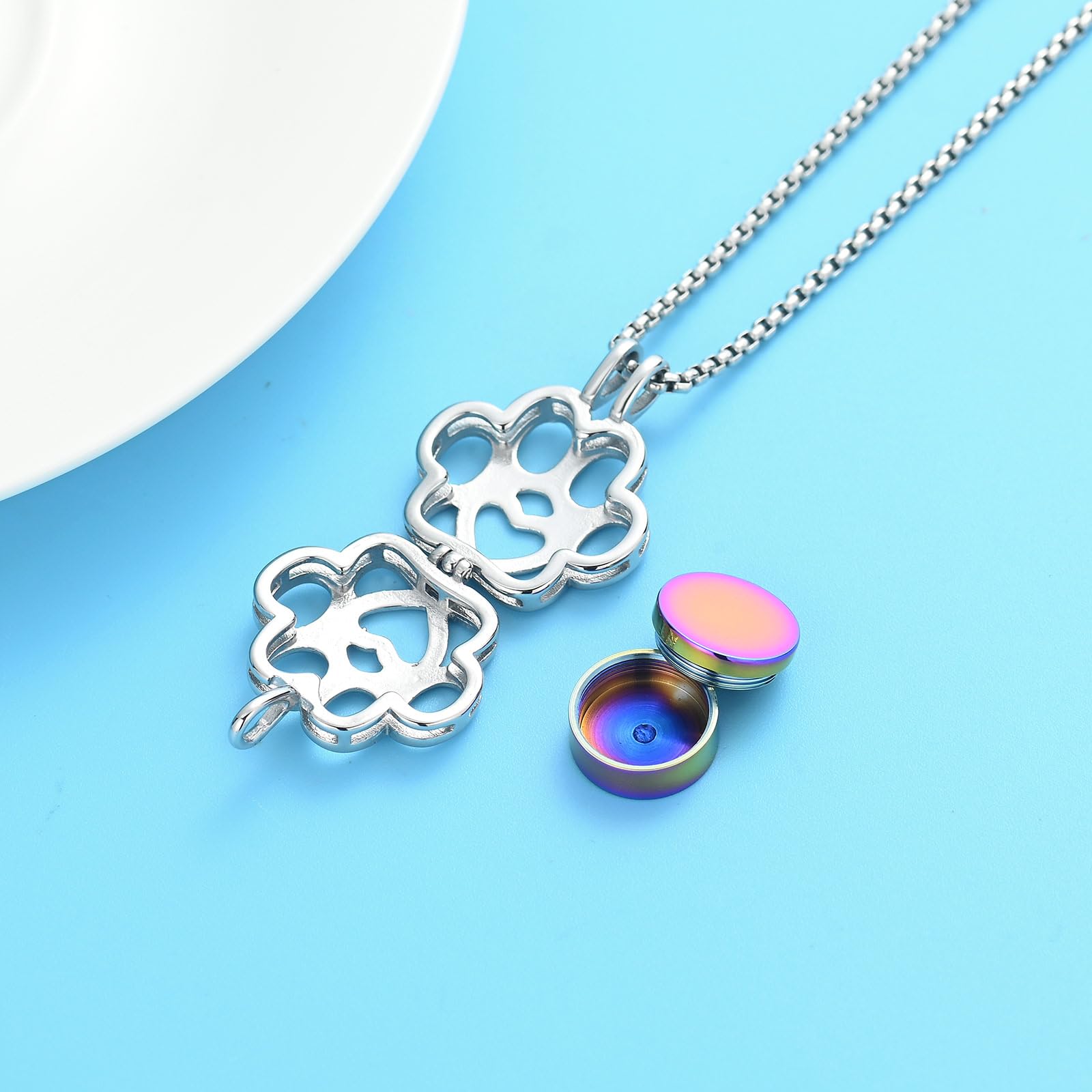 Oinsi Pet Cremation Jewelry For Ashes For Dog/Cat Paw Stainless Steel Memorial Locket Urn Necklace Inside Mini Case Keepsake Cremation Jewelry Women Men