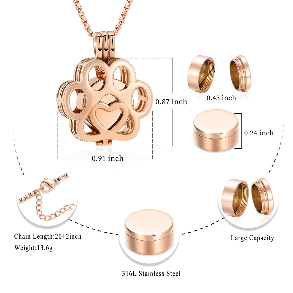 Oinsi Pet Cremation Jewelry For Ashes For Dog/Cat Paw Stainless Steel Memorial Locket Urn Necklace Inside Mini Case Keepsake Cremation Jewelry Women Men
