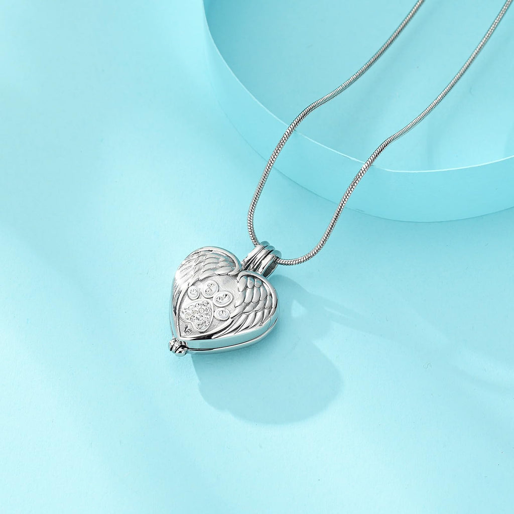zeqingjw Pet Cremation Jewelry for Ashes Pendant Paw Print Pet Heart Urn Necklace Memorial Keepsake Jewelry for Pet/Dog's/Cat's Ashes