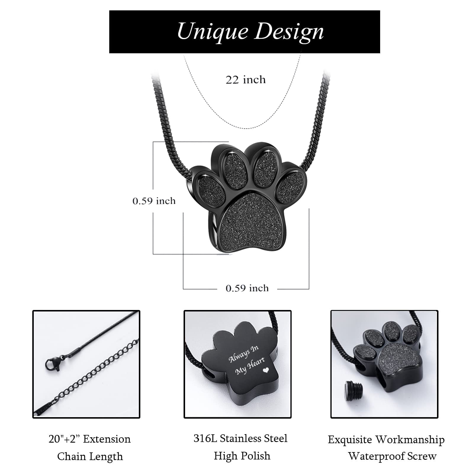 zeqingjw Pet Cremation Jewelry for Ashes Pendant Paw Print Pet Heart Urn Necklace Memorial Keepsake Jewelry for Pet/Dog's/Cat's Ashes