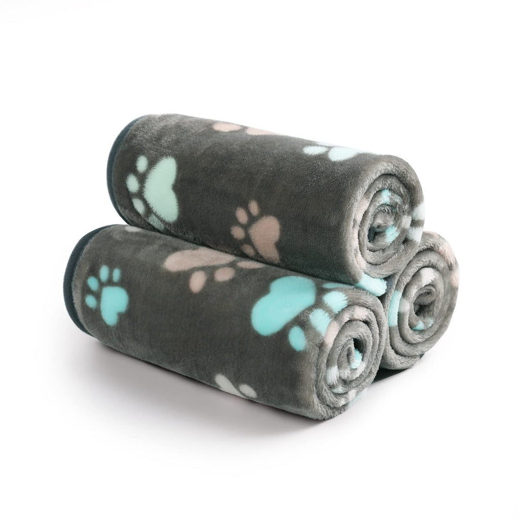 Luciphia 1 Pack 3 Cat Printed Fleece Pet Blankets Washable，Soft Warm Throw Covers for Crate Couch Bed，Cozy Puppy Essentials for Dogs and Cats，Purple/Grey/Khaki, Small (23x16 inch)