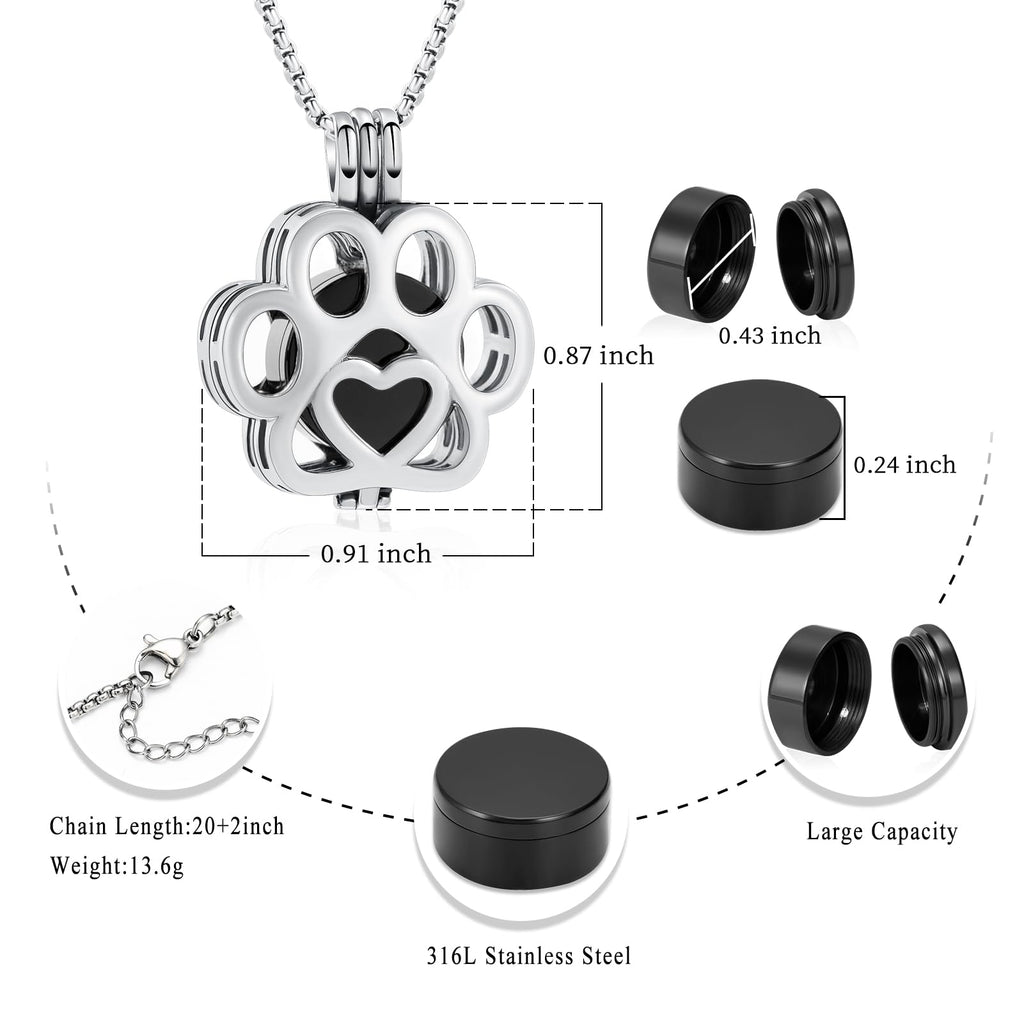 Oinsi Pet Cremation Jewelry For Ashes For Dog/Cat Paw Stainless Steel Memorial Locket Urn Necklace Inside Mini Case Keepsake Cremation Jewelry Women Men