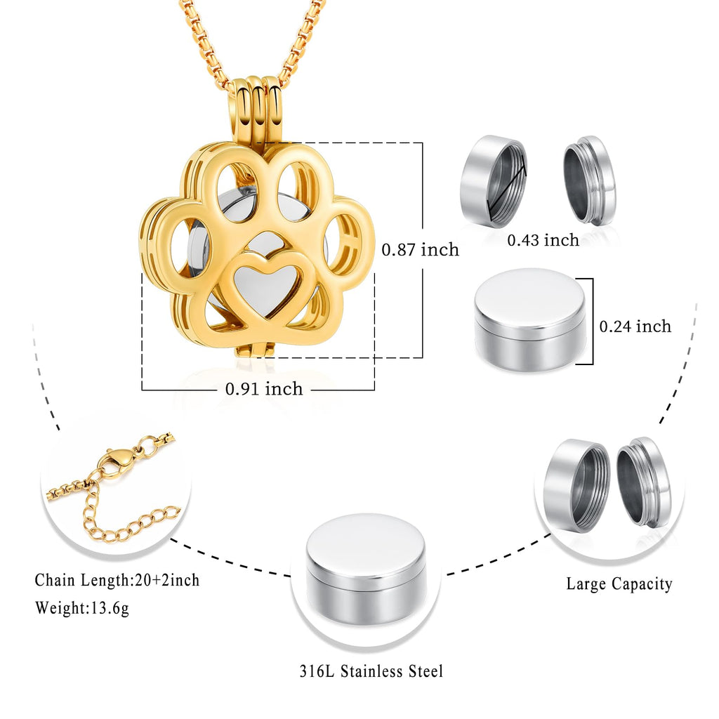 Oinsi Pet Cremation Jewelry For Ashes For Dog/Cat Paw Stainless Steel Memorial Locket Urn Necklace Inside Mini Case Keepsake Cremation Jewelry Women Men