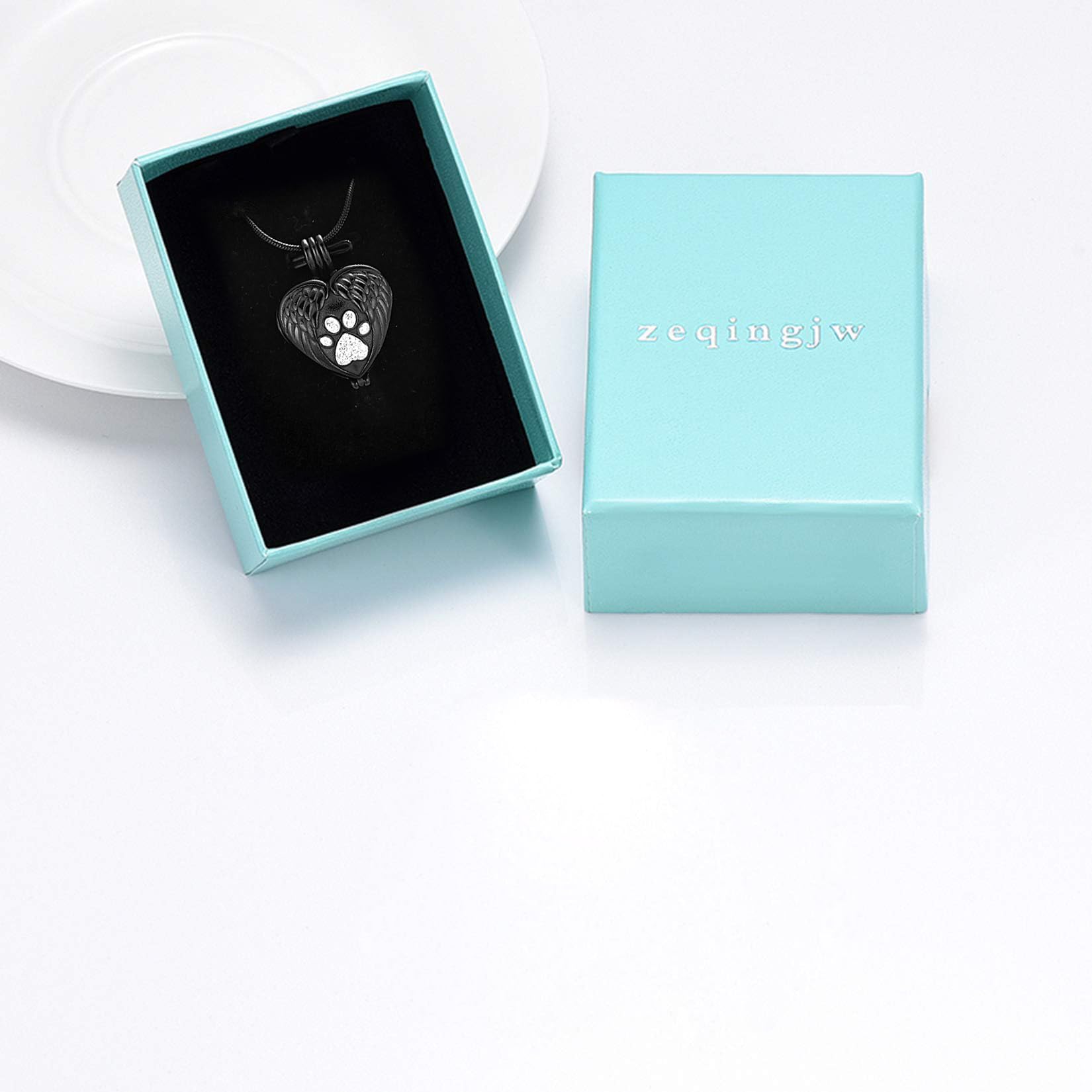zeqingjw Pet Cremation Jewelry for Ashes Pendant Paw Print Pet Heart Urn Necklace Memorial Keepsake Jewelry for Pet/Dog's/Cat's Ashes