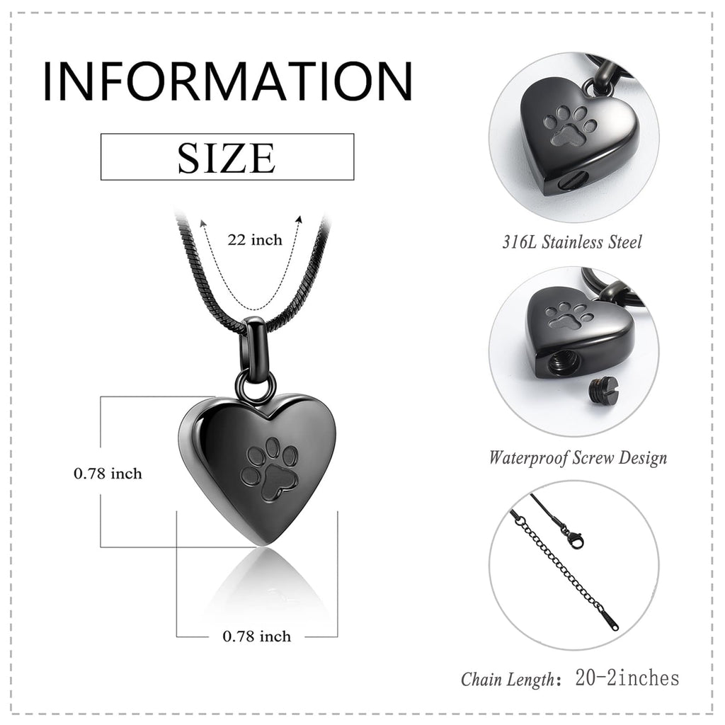 zeqingjw Pet Cremation Jewelry for Ashes Pendant Paw Print Pet Heart Urn Necklace Memorial Keepsake Jewelry for Pet/Dog's/Cat's Ashes