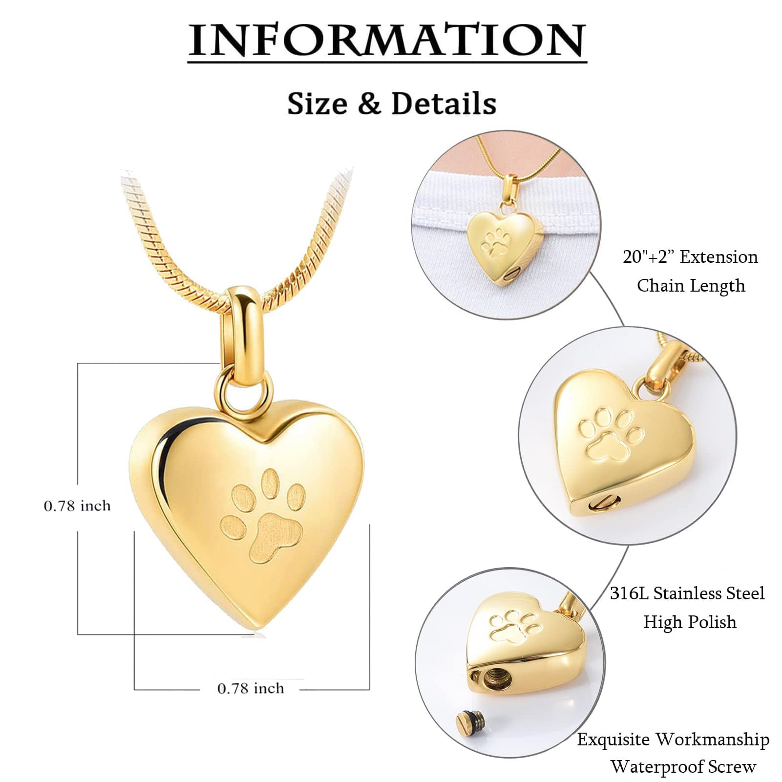 zeqingjw Pet Cremation Jewelry for Ashes Pendant Paw Print Pet Heart Urn Necklace Memorial Keepsake Jewelry for Pet/Dog's/Cat's Ashes