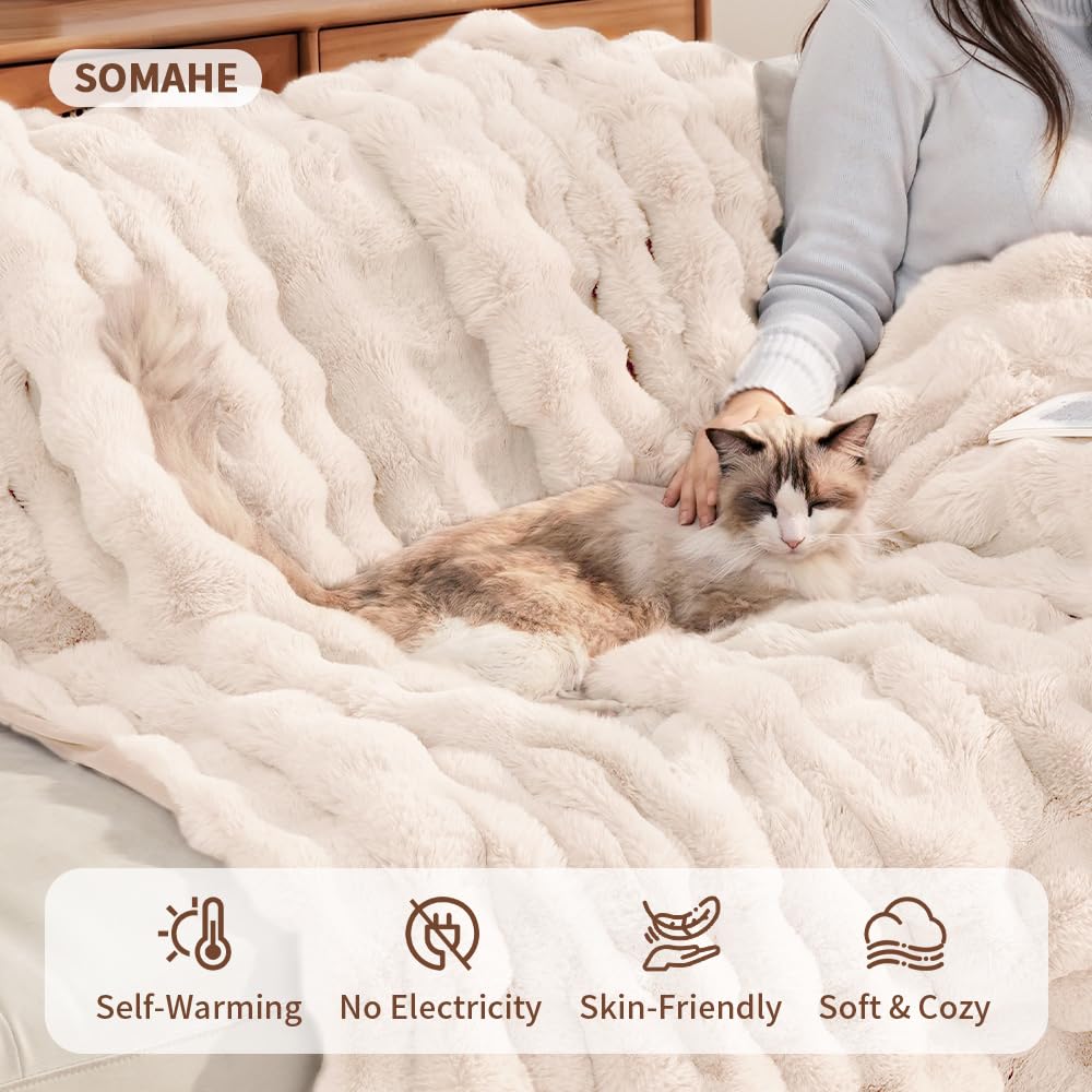 SOMAHE Self-Warming Cat Blanket, Dual-Side Plush Sherpa Throw with Anti-Static, Snuggle Mat for Kittens & Cats, Cozy Bed Topper for Windowsills & Couches, Machine Washable & Dryable, 21x18 Inch Gray