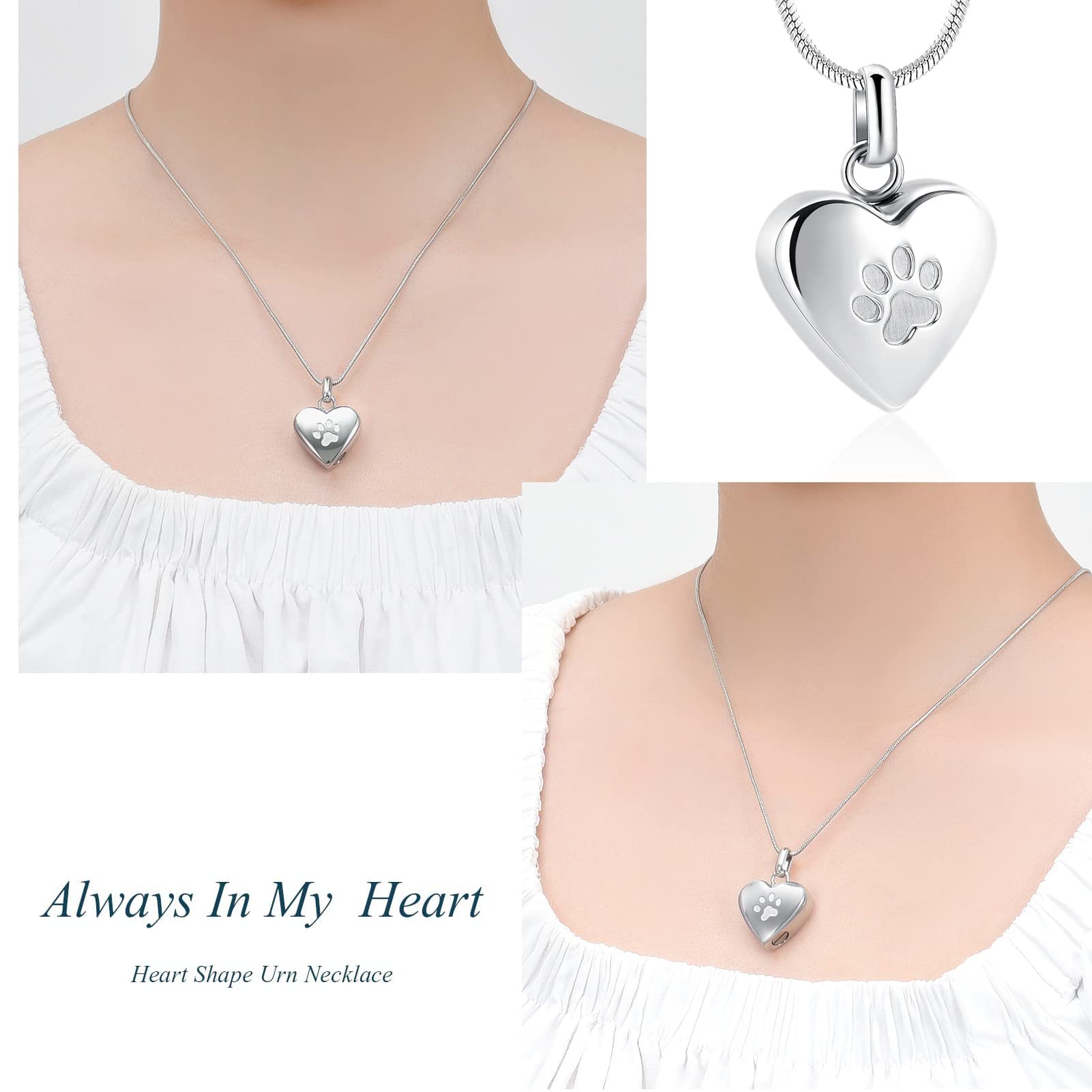 zeqingjw Pet Cremation Jewelry for Ashes Pendant Paw Print Pet Heart Urn Necklace Memorial Keepsake Jewelry for Pet/Dog's/Cat's Ashes
