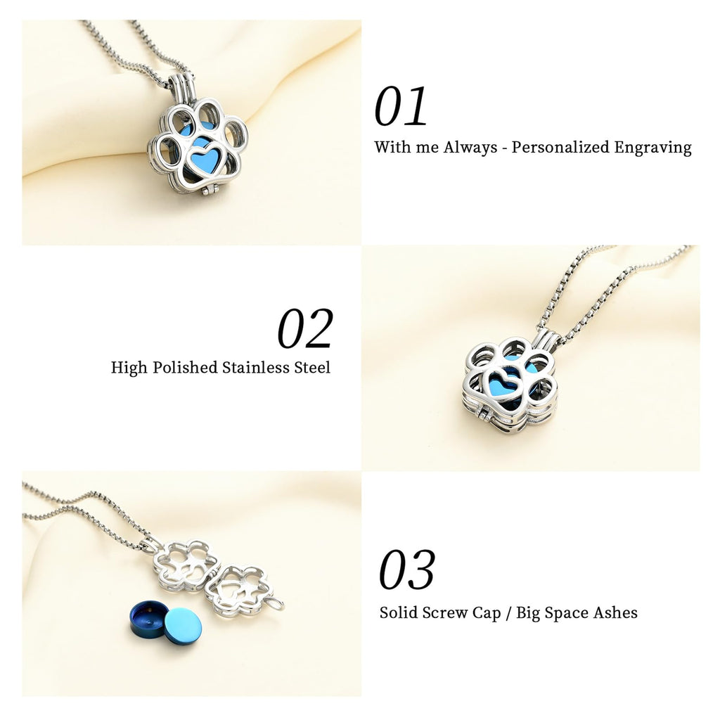 Oinsi Pet Cremation Jewelry For Ashes For Dog/Cat Paw Stainless Steel Memorial Locket Urn Necklace Inside Mini Case Keepsake Cremation Jewelry Women Men