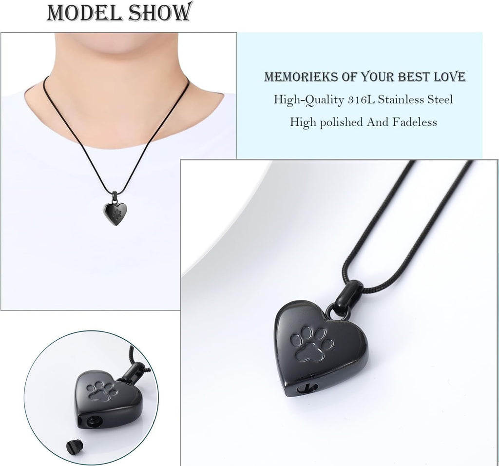 zeqingjw Pet Cremation Jewelry for Ashes Pendant Paw Print Pet Heart Urn Necklace Memorial Keepsake Jewelry for Pet/Dog's/Cat's Ashes