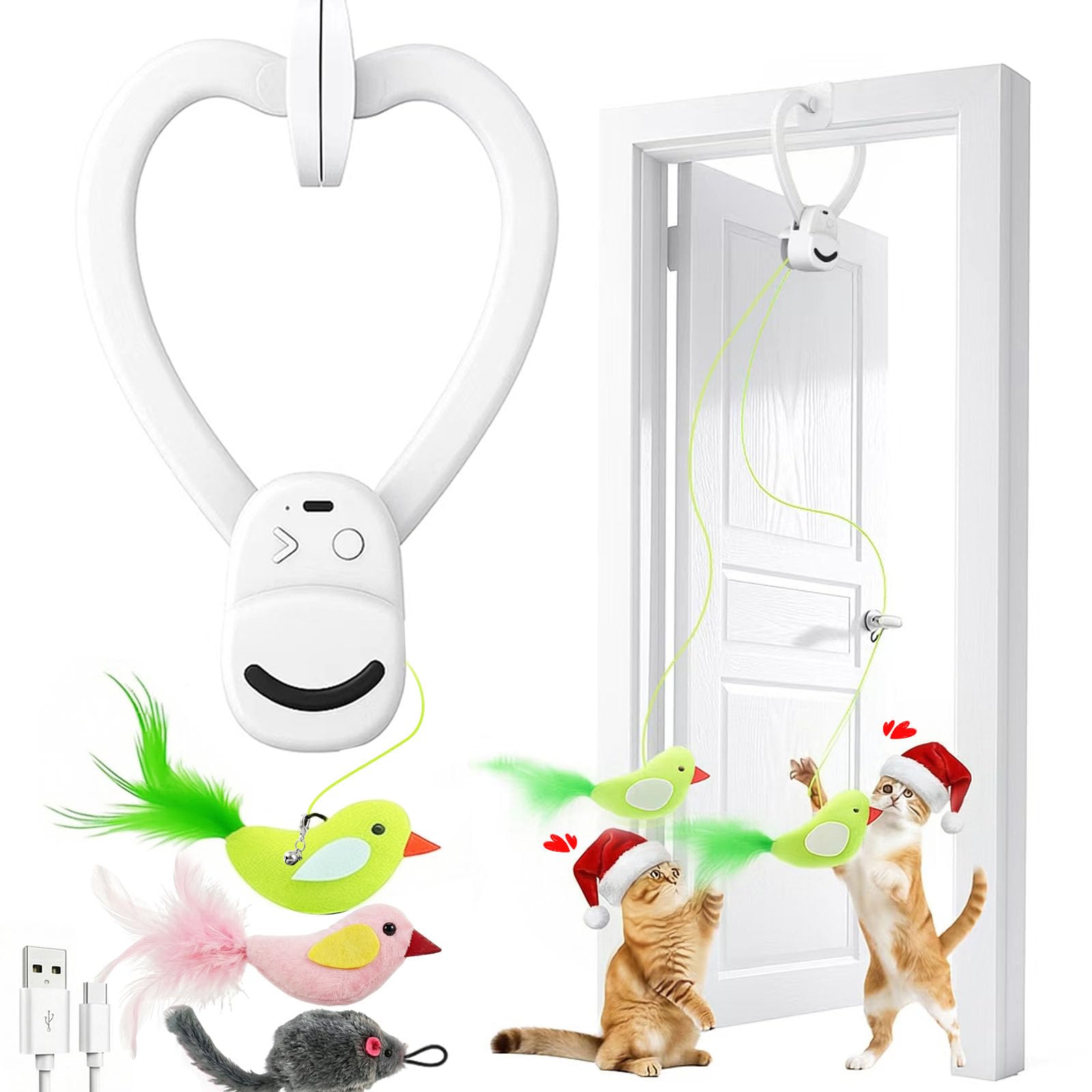 Interactive Cat Toys for Indoor Cats: Automatic Flying Bird Feather Wand Chase Exercise Enrichment Stimulation, USB Rechargeable Durable Safe Hanging Toy for Bored Kittens Adult Multi Cat Households