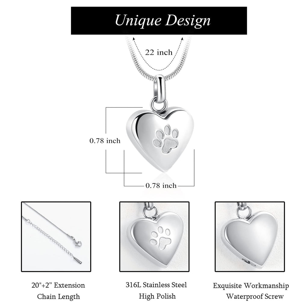 zeqingjw Pet Cremation Jewelry for Ashes Pendant Paw Print Pet Heart Urn Necklace Memorial Keepsake Jewelry for Pet/Dog's/Cat's Ashes