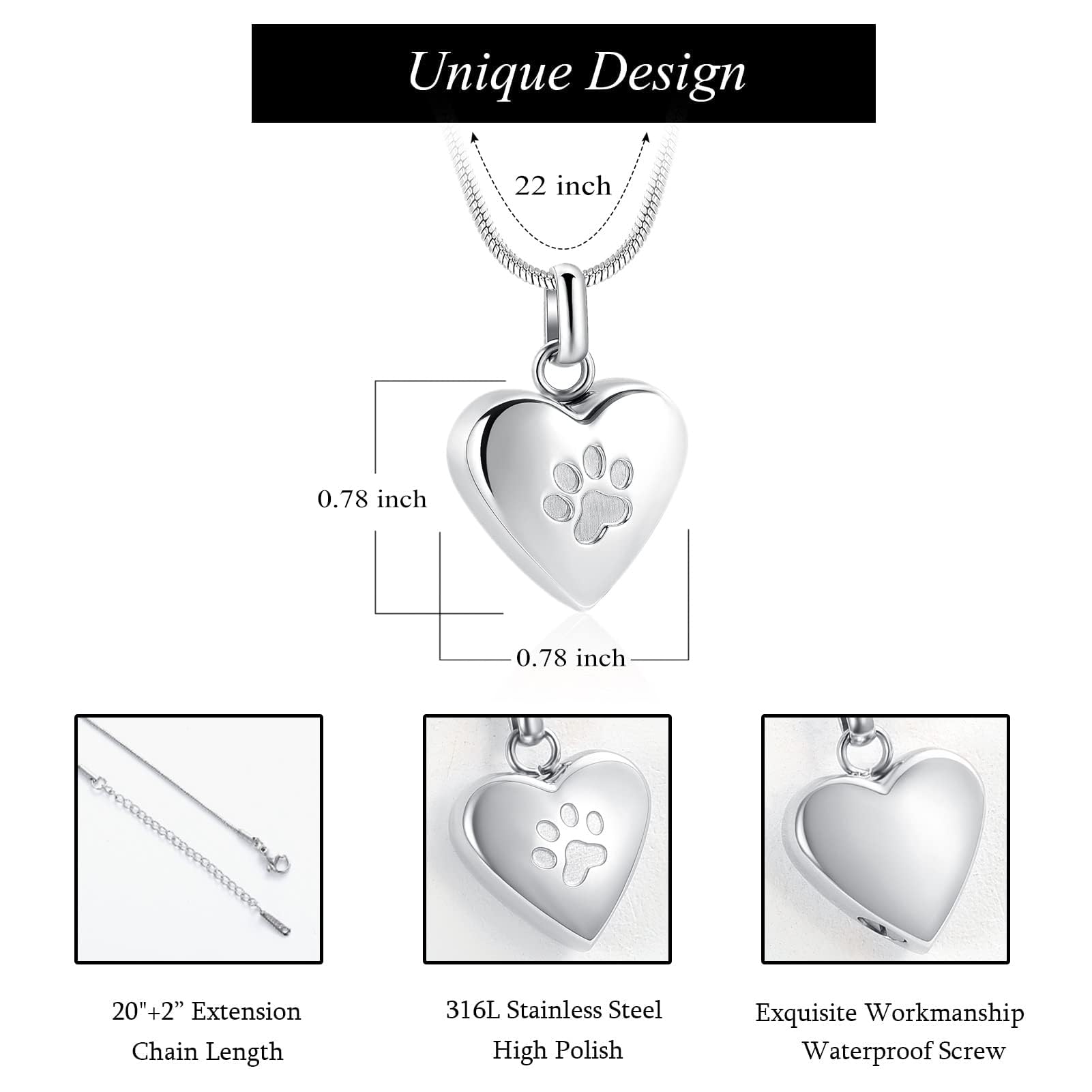 zeqingjw Pet Cremation Jewelry for Ashes Pendant Paw Print Pet Heart Urn Necklace Memorial Keepsake Jewelry for Pet/Dog's/Cat's Ashes