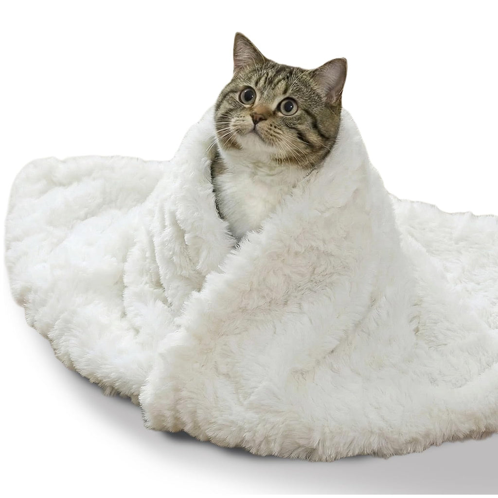 Cat Blanket for Indoor Cats - Ultra Thick 460GSM Faux Rabbit Fur & 260GSM Sherpa, Small Pet Throw for Carrier, Crate & Couch Protection, Soft Thermal Kitten Bedding, 21"x18" Grey