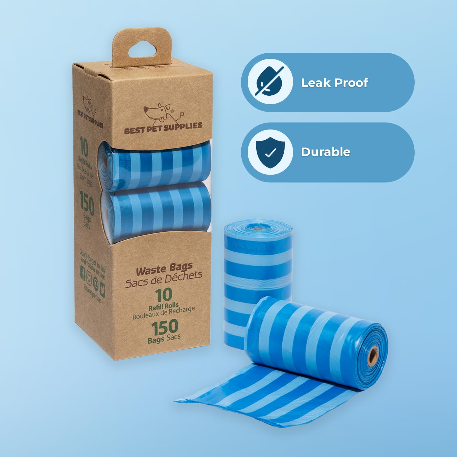 Best Pet Supplies Dog Poop Bags for Waste Refuse Cleanup, Doggy Roll Replacements for Outdoor Puppy Walking and Travel, Leak Proof and Tear Resistant, Thick Plastic - Assorted, 150 Bags