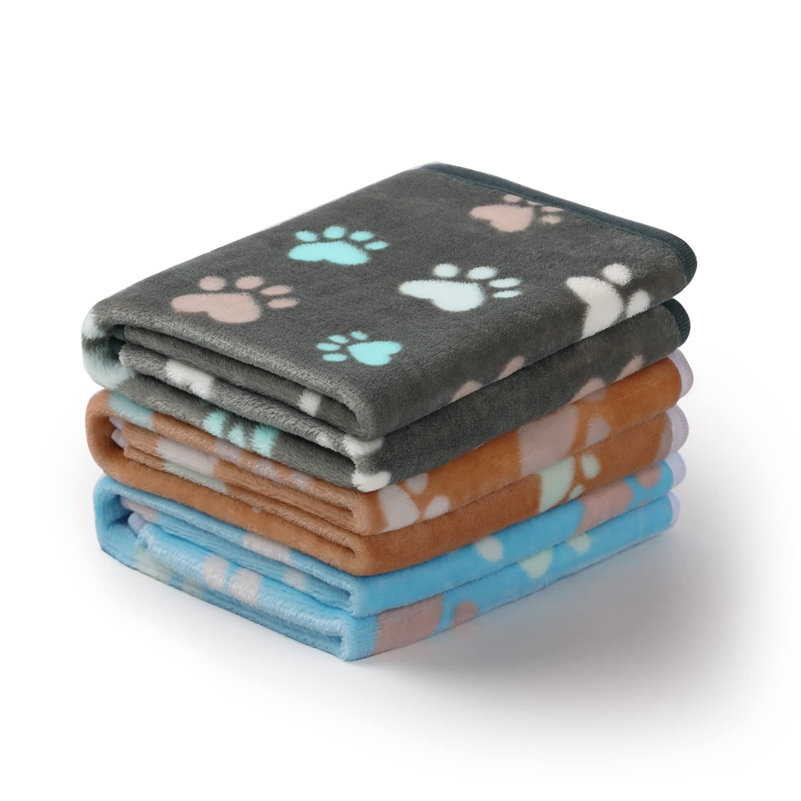 Luciphia 1 Pack 3 Cat Printed Fleece Pet Blankets Washable，Soft Warm Throw Covers for Crate Couch Bed，Cozy Puppy Essentials for Dogs and Cats，Purple/Grey/Khaki, Small (23x16 inch)