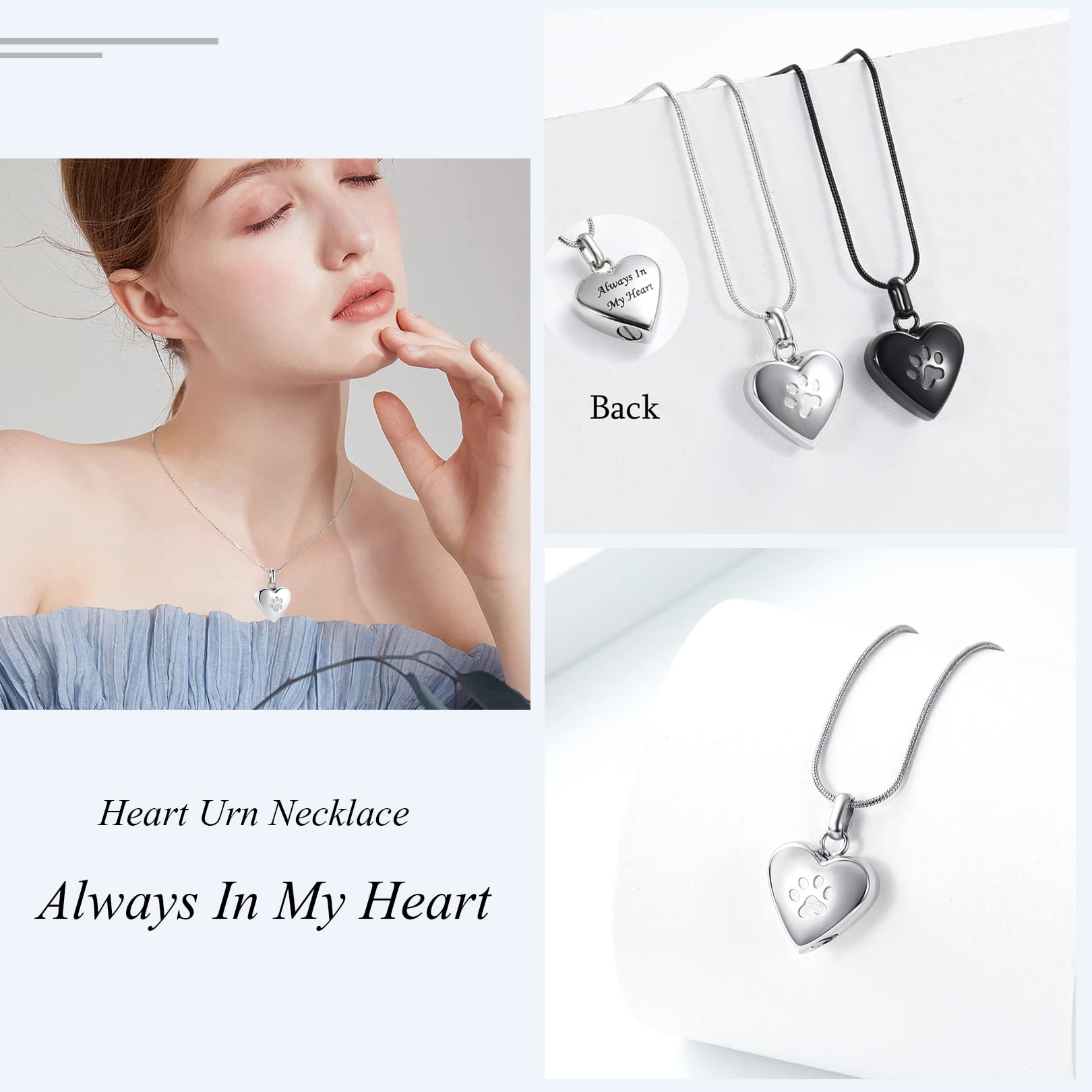 zeqingjw Pet Cremation Jewelry for Ashes Pendant Paw Print Pet Heart Urn Necklace Memorial Keepsake Jewelry for Pet/Dog's/Cat's Ashes