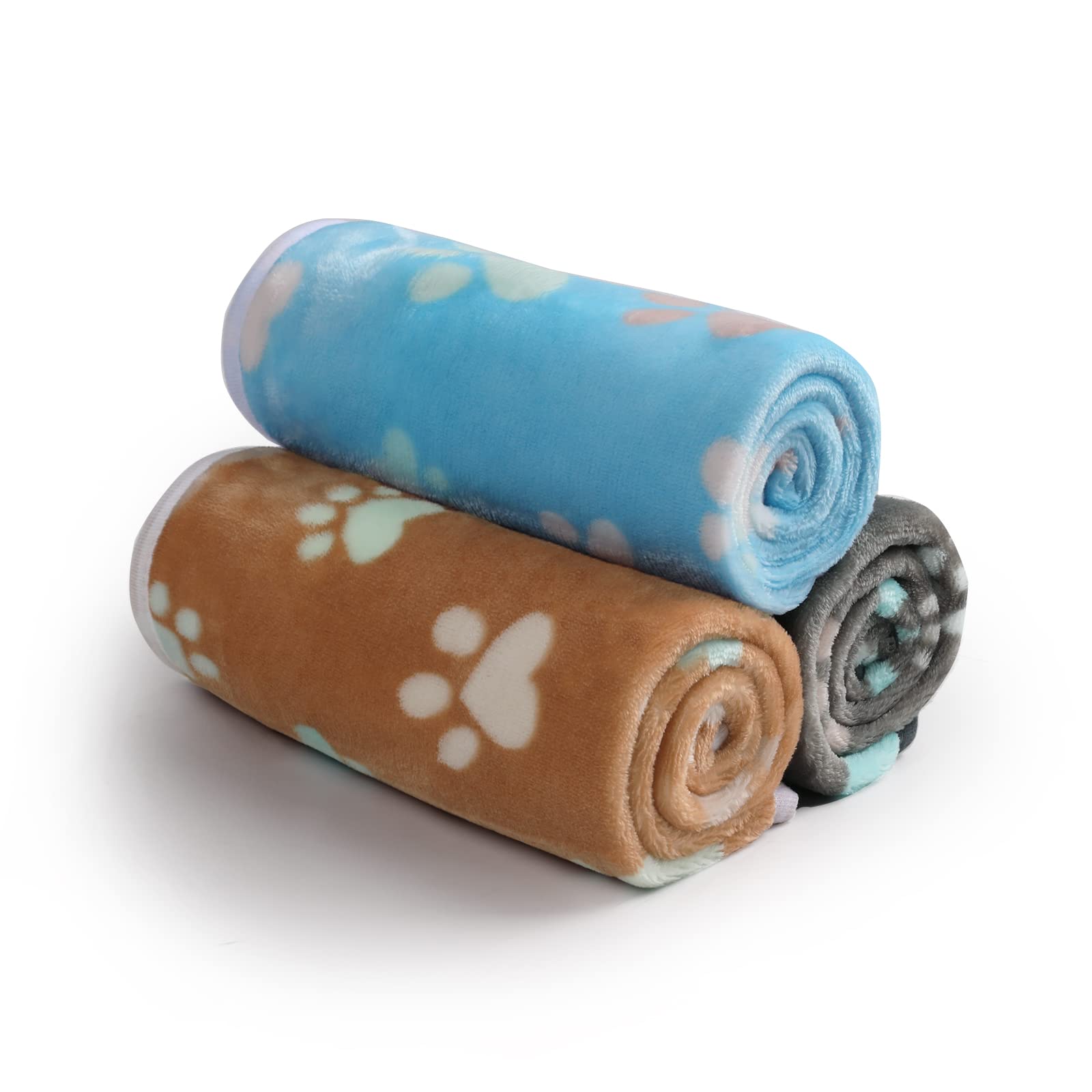 Luciphia 1 Pack 3 Cat Printed Fleece Pet Blankets Washable，Soft Warm Throw Covers for Crate Couch Bed，Cozy Puppy Essentials for Dogs and Cats，Purple/Grey/Khaki, Small (23x16 inch)