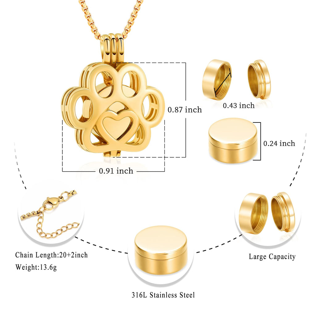 Oinsi Pet Cremation Jewelry For Ashes For Dog/Cat Paw Stainless Steel Memorial Locket Urn Necklace Inside Mini Case Keepsake Cremation Jewelry Women Men