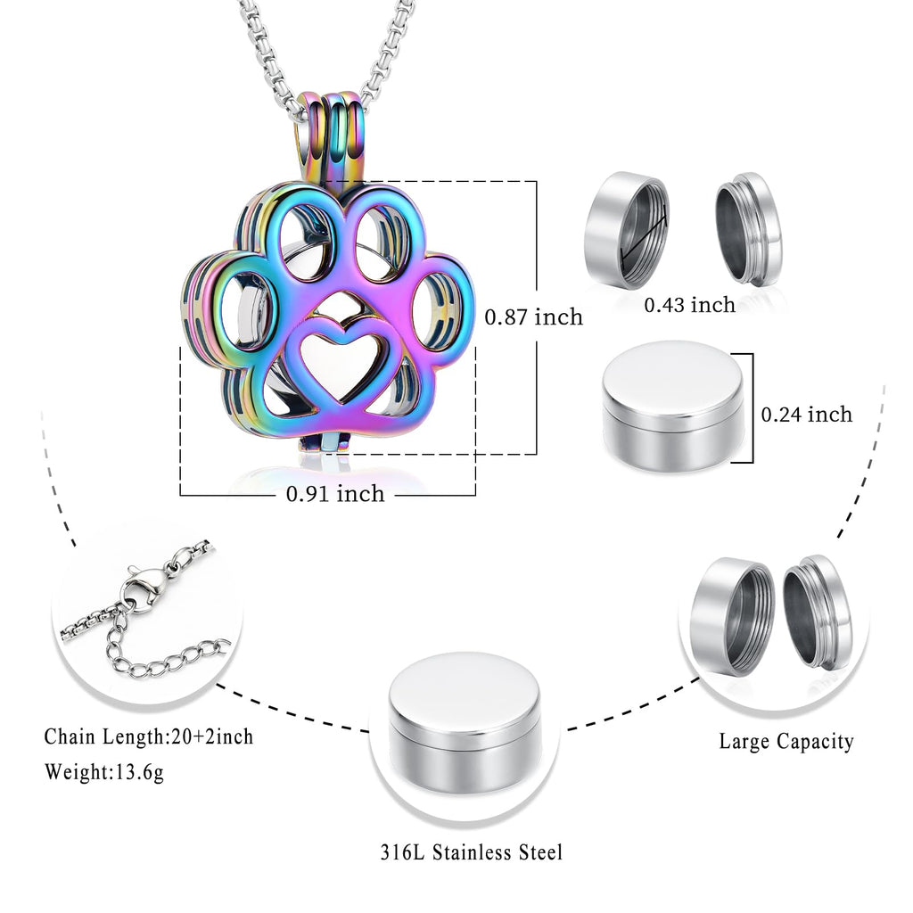 Oinsi Pet Cremation Jewelry For Ashes For Dog/Cat Paw Stainless Steel Memorial Locket Urn Necklace Inside Mini Case Keepsake Cremation Jewelry Women Men