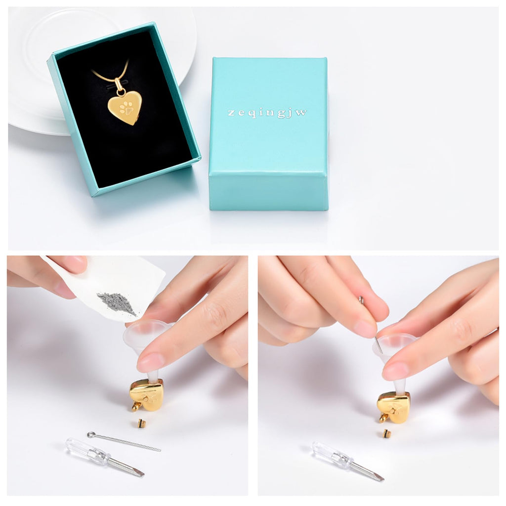 zeqingjw Pet Cremation Jewelry for Ashes Pendant Paw Print Pet Heart Urn Necklace Memorial Keepsake Jewelry for Pet/Dog's/Cat's Ashes