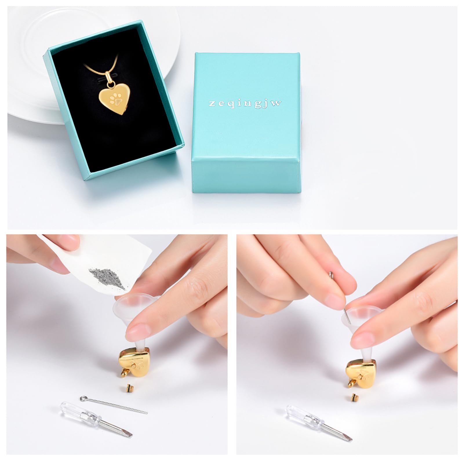 zeqingjw Pet Cremation Jewelry for Ashes Pendant Paw Print Pet Heart Urn Necklace Memorial Keepsake Jewelry for Pet/Dog's/Cat's Ashes