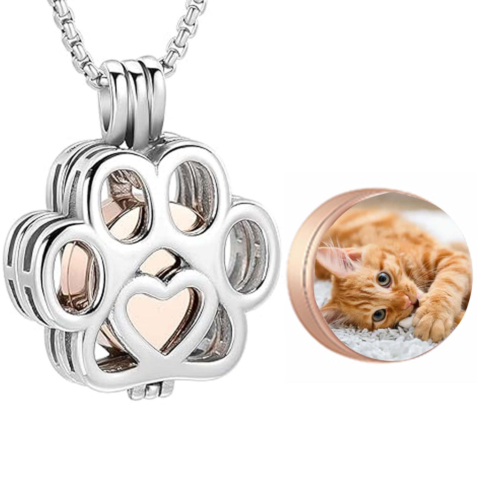 Oinsi Pet Cremation Jewelry For Ashes For Dog/Cat Paw Stainless Steel Memorial Locket Urn Necklace Inside Mini Case Keepsake Cremation Jewelry Women Men