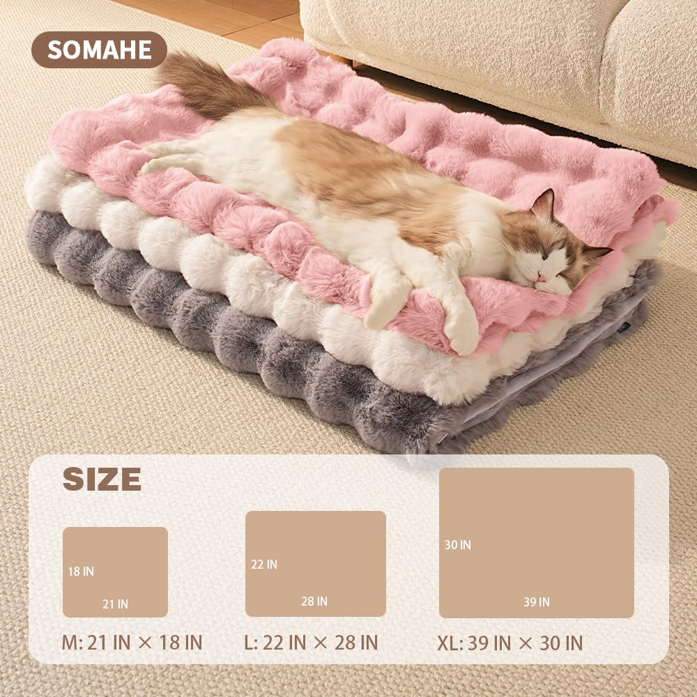 SOMAHE Self-Warming Cat Blanket, Dual-Side Plush Sherpa Throw with Anti-Static, Snuggle Mat for Kittens & Cats, Cozy Bed Topper for Windowsills & Couches, Machine Washable & Dryable, 21x18 Inch Gray