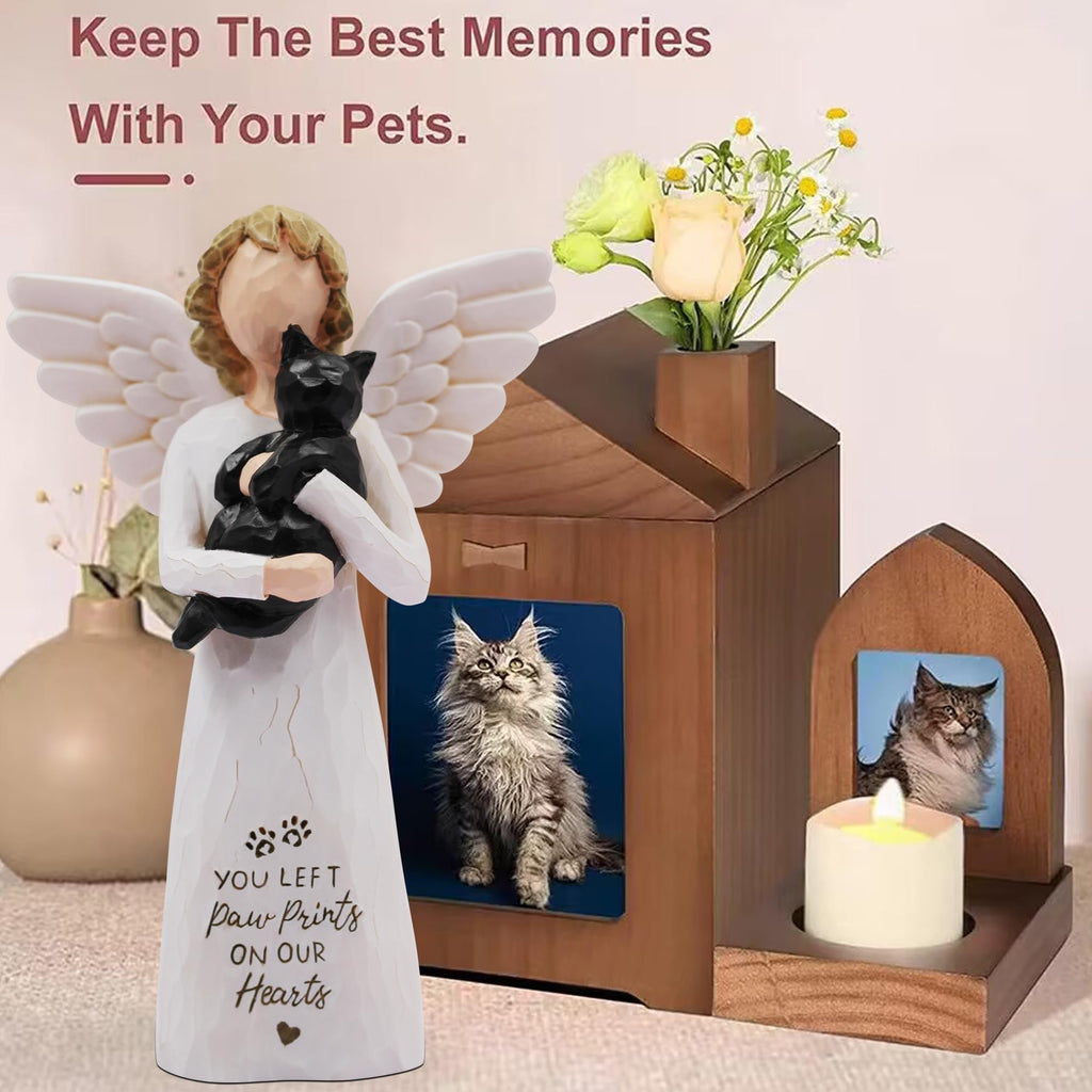 BORLESTA Cat Memorial Gifts for Loss of Cat, Pet Loss Sympathy Gift, Pet Cat Remembrance Gifts, Cat Mom Gift for Cats Lovers, Cat Statue Hand-Painted Figurines Angel (Gray)