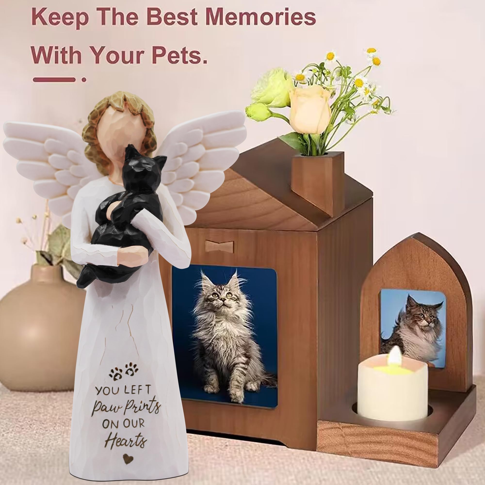 BORLESTA Cat Memorial Gifts for Loss of Cat, Pet Loss Sympathy Gift, Pet Cat Remembrance Gifts, Cat Mom Gift for Cats Lovers, Cat Statue Hand-Painted Figurines Angel (Gray)