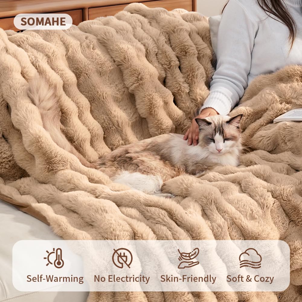 SOMAHE Self-Warming Cat Blanket, Dual-Side Plush Sherpa Throw with Anti-Static, Snuggle Mat for Kittens & Cats, Cozy Bed Topper for Windowsills & Couches, Machine Washable & Dryable, 21x18 Inch Gray