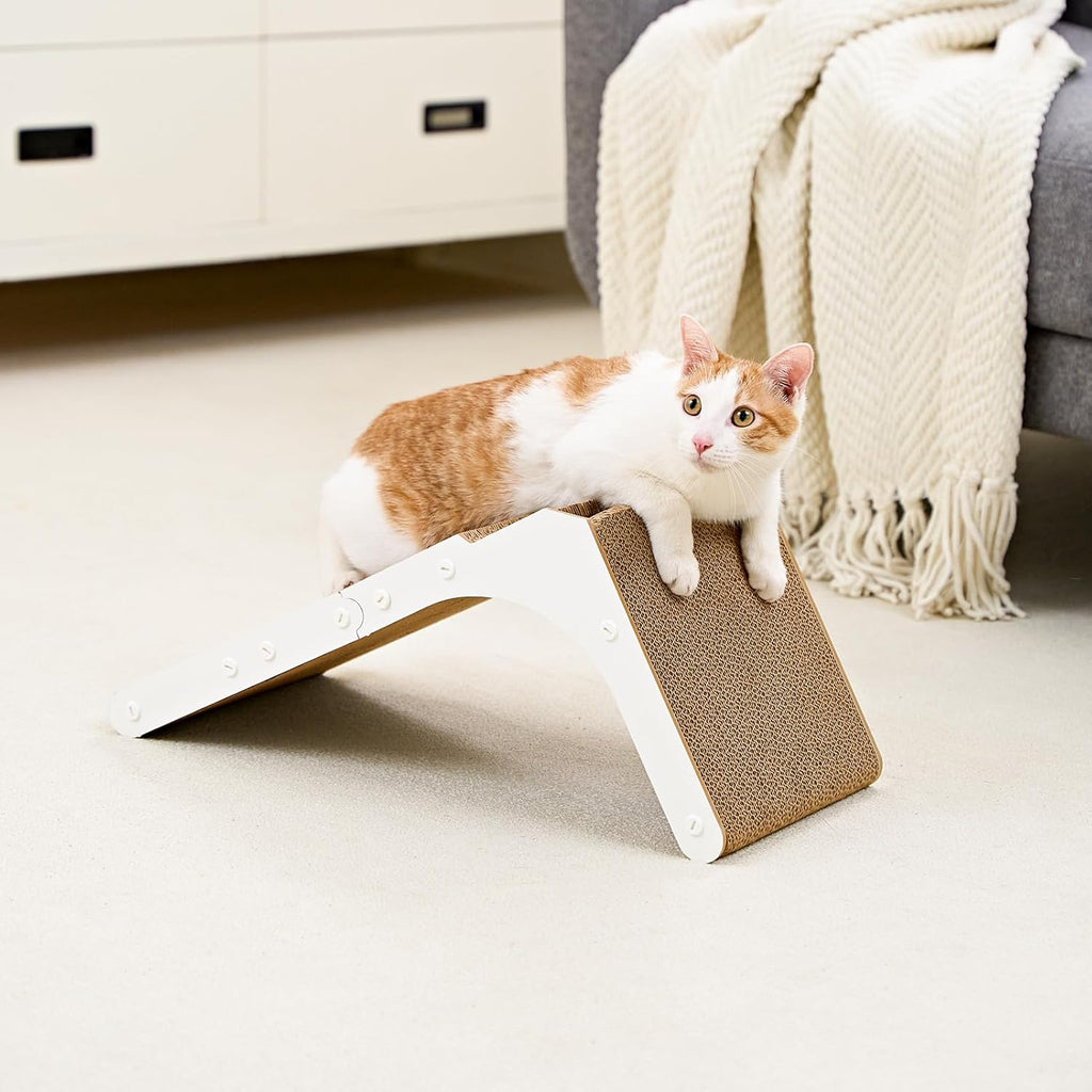 EHEYCIGA Cardboard Cat Scratcher for Indoor Cats, 26.8 Inch L Shaped Vertical Cat Scratching Board with Ball Cat Toy, Large Cat Scratcher Pad, Brown