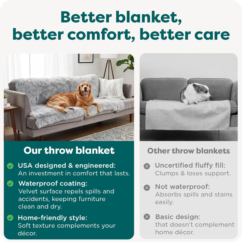 FurHaven Waterproof Throw Blanket for Dogs & Indoor Cats, Reversible Protective Pet Blanket, Extra Large, Long Faux Fur & Velvet, Driftwood