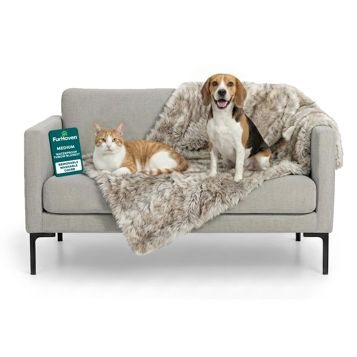FurHaven Waterproof Throw Blanket for Dogs & Indoor Cats, Reversible Protective Pet Blanket, Extra Large, Long Faux Fur & Velvet, Driftwood