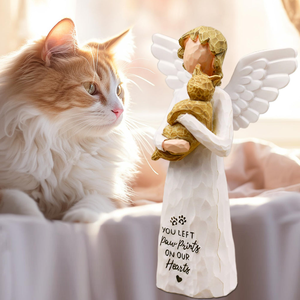 BORLESTA Cat Memorial Gifts for Loss of Cat, Pet Loss Sympathy Gift, Pet Cat Remembrance Gifts, Cat Mom Gift for Cats Lovers, Cat Statue Hand-Painted Figurines Angel (Gray)